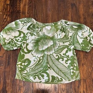 VELVET Green and White Floral Puff Sleeve Blouse/New w/o tags